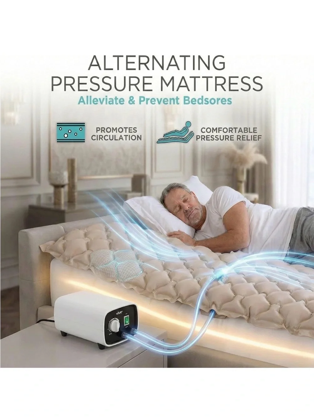 Vive Alternating Air Pressure Mattress Pad, Doctor Recommended - New in Box